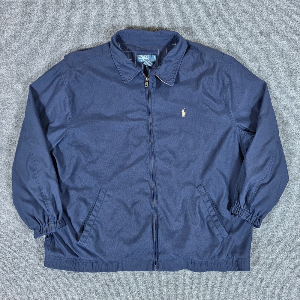 Polo Ralph Lauren Grid Lined Harrington Jacket Navy Blue Mens Size 2XL Preppy